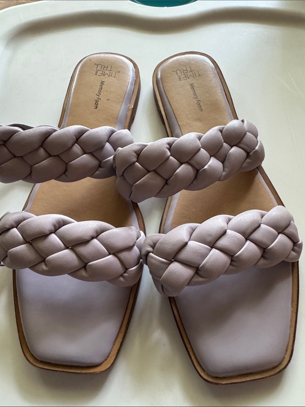 Time and Tru Braided Double-Strap Slide Sandals in Grayish lavender.